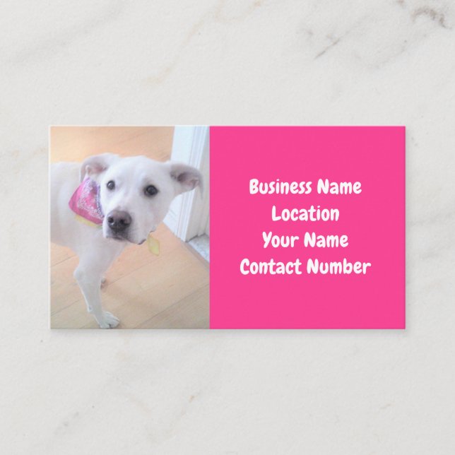 Photo of Cute Sweet White Puppy Dog Face Pink Business Card (Front)