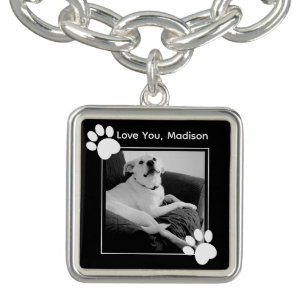 Photo of Cute Talking Dog Paws and Message Black Bracelet