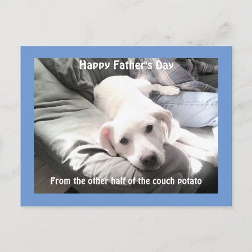 Photo of Cute Tired White Dog With Best Friend Dad Holiday Postcard