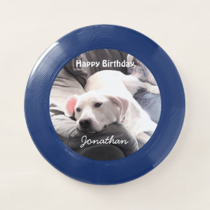 Photo of Cute Tired White Dog With Best Friend Dad Wham-O Frisbee