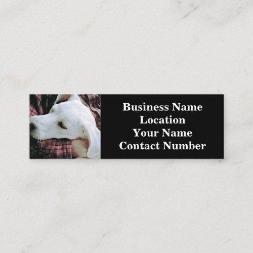 Photo of Cute White Dog Being Hugged by Dad Black Mini Business Card