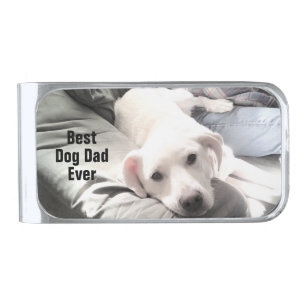 Photo of Cute White Dog Best Dad Ever Silver Finish Money Clip