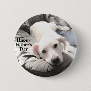 Photo of Cute White Dog Hanging Out with Dad Button