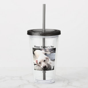 Photo of Cute White Dog Hanging Out with Dad Gray Acrylic Tumbler