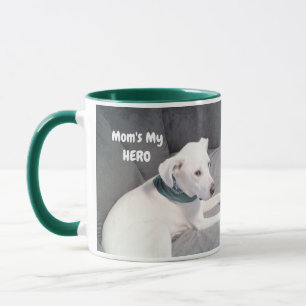 Photo of Cute White Dog Mom is My Hero Green Mug