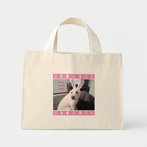 Photo of Cute White Dog Wearing Easter Bunny Ears Mini Tote Bag