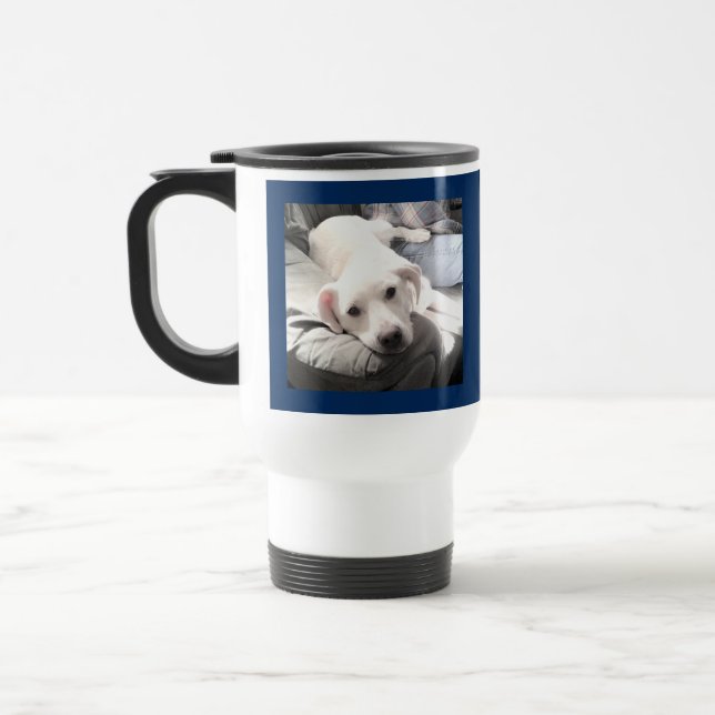 Photo of Cute White Dog with Dad Doing Nothing  Travel Mug (Left)