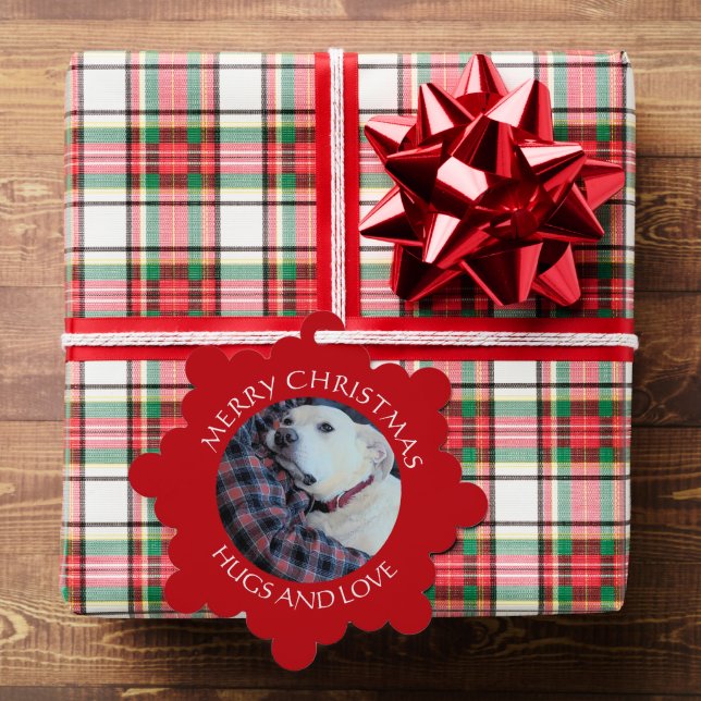 Photo of Cute White Dog with Dad Merry Christmas` Ornament Card (Insitu (Gift))