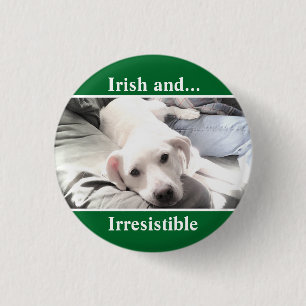 Photo of Cute White Labrador Mix St. Patrick's Day Button
