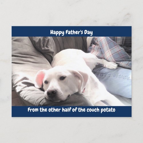 Photo of Cute White Lazy Dog With Best Friend Dad Holiday Postcard