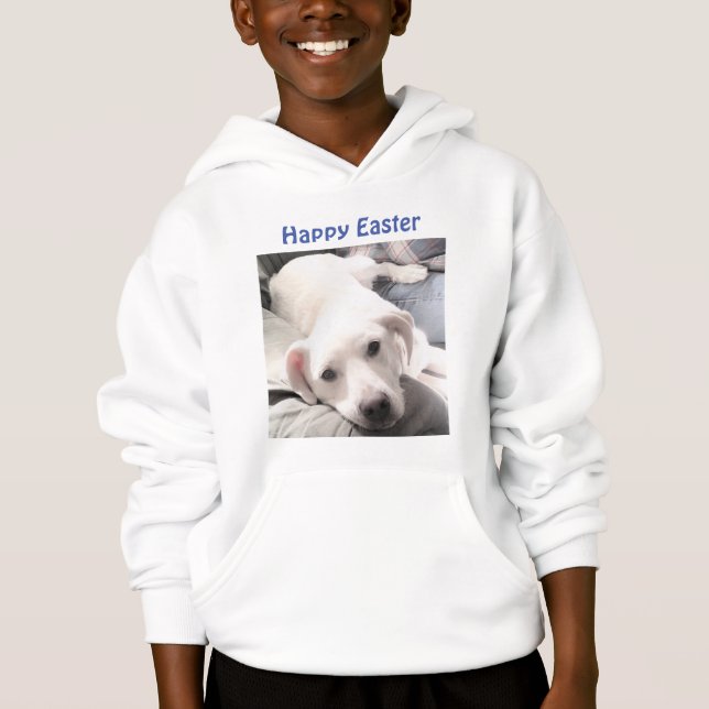 Photo of Cute White Puppy Dog Easter Gift Blue Hoodie (Front)