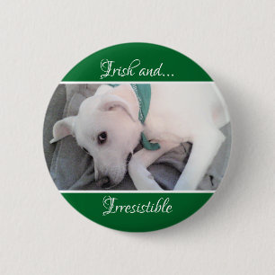 Photo of Cute White Puppy Dog St. Patrick's Day Button