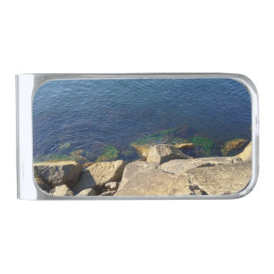 Photo of Deep Blue Atlantic Ocean Rocky Cliff Silver Finish Money Clip