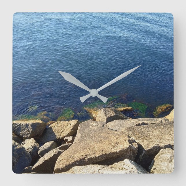 Photo of Deep Blue Atlantic Ocean Rocky Cliff Square Wall Clock (Front)