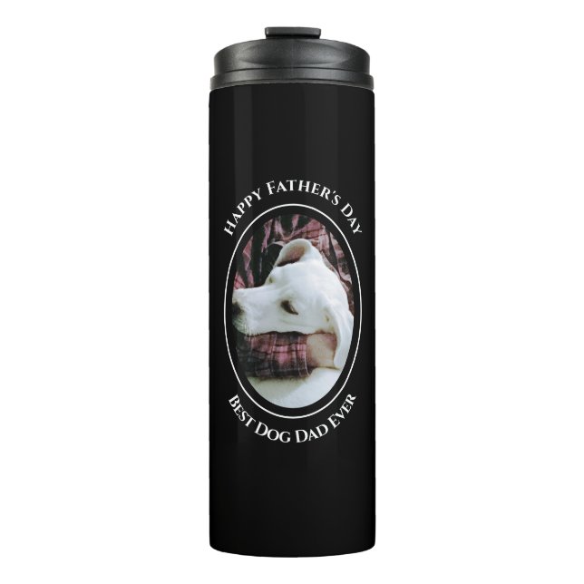 Photo of Dog Dad Hugging Cute White Pooch Black Thermal Tumbler (Front)