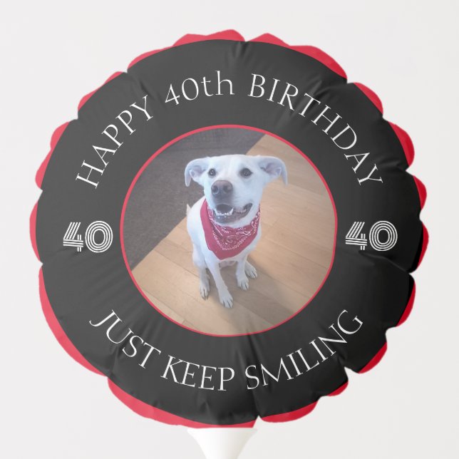Photo of Dog Grinning Birthday 40 Black and Red Balloon (Back)