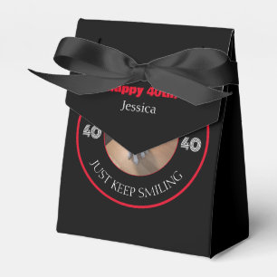 Photo of Dog Grinning Birthday 40 Black and Red Favor Boxes