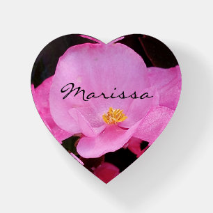 Photo of Elegant Pink Flower Name Heart Paperweight