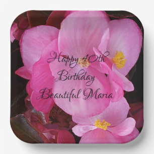 Photo of Elegant Pink Flowers 40th Birthday Party Paper Plates