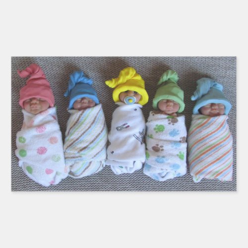 Photo of Five Clay Babies Polymer Clay Swaddled Rectangular Sticker