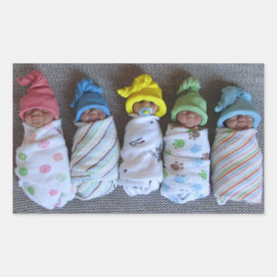 Photo of Five Clay Babies: Polymer Clay, Swaddled Rectangular Sticker