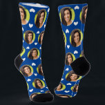 Photo of Girlfriend For Boyfriend Blue Cute Heart Socks<br><div class="desc">These fun photo of girlfriend for boyfriend blue socks feature your own photo with a cute white hearts pattern, and are sure to bring your boyfriend a smile! He will think of you every time he pulls on these socks, and will love them almost as much as he loves you!...</div>
