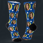 Photo of Girlfriend For Boyfriend Blue Cute Heart Socks<br><div class="desc">These fun photo of girlfriend for boyfriend blue socks feature your own photo with a cute white hearts pattern, and are sure to bring your boyfriend a smile! He will think of you every time he pulls on these socks, and will love them almost as much as he loves you!...</div>