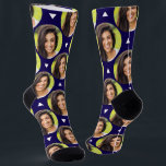 Photo of Girlfriend for Boyfriend Fun Dark Blue Socks<br><div class="desc">These fun dark blue socks feature a photo of a girlfriend for boyfriend in a trendy offset pattern with white triangles. These cute socks are a great way for your boyfriend (or husband) to remember you as he pulls them on! This is a wonderful birthday gift, Christmas gift, or stocking...</div>