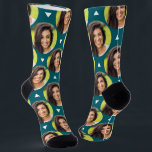 Photo of Girlfriend for Boyfriend Fun Dark Teal Socks<br><div class="desc">These fun dark teal socks feature a photo of a girlfriend for boyfriend in a trendy offset pattern with white triangles. These cute socks are a great way for your boyfriend (or husband) to remember you as he pulls them on! This is a wonderful birthday gift, Christmas gift, or stocking...</div>
