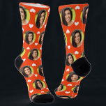 Photo of Girlfriend For Boyfriend Sporty Orange Socks<br><div class="desc">These fun photo of girlfriend for boyfriend socks feature your own photo with a white hearts pattern on a sporty orange background, and are sure to bring your boyfriend a smile! He will think of you every time he pulls on these socks, and will love them (and maybe make him...</div>