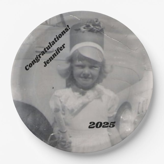 Photo of Graduate | Congratulations | Name & Year Paper Plates (Front)