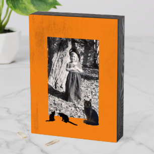 Photo of Halloween Costume Orange with Black Cats Wooden Box Sign
