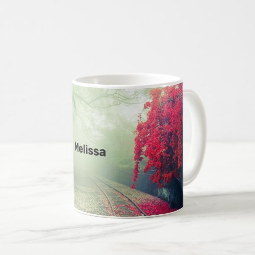 Photo of Misty Train Tracks  Red Tree Coffee Mug