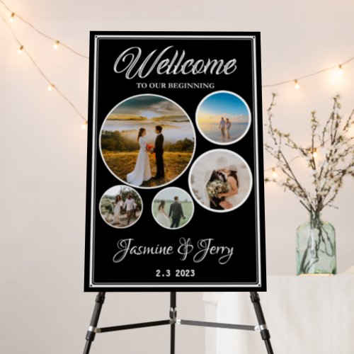 photo of modern script welcome to foam board weddi