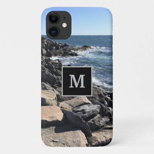 Photo of Ocean and Rocks Custom Single Initial iPhone 11 Case