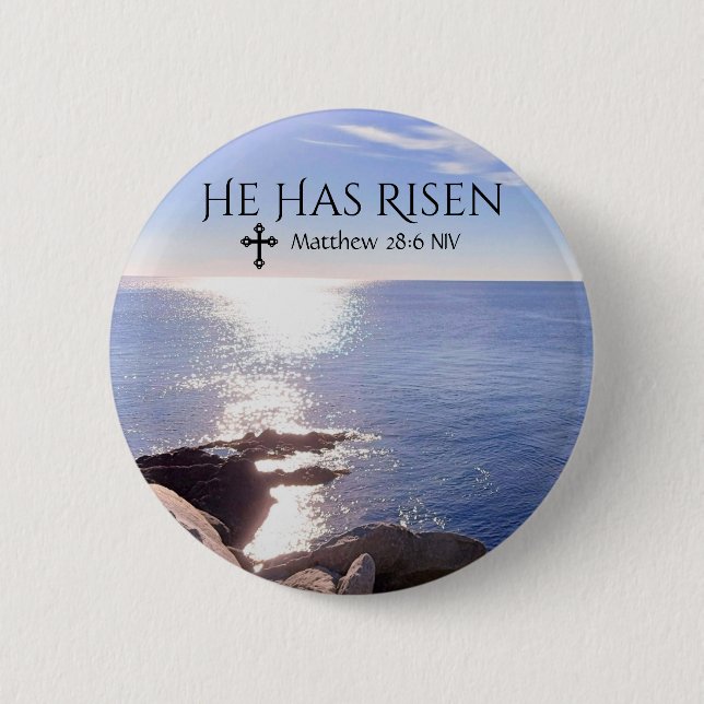 Photo of Ocean Christ has Risen Bible Verse Easter Button (Front)