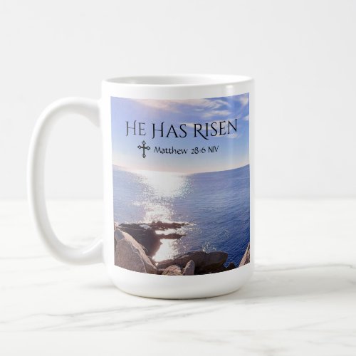 Photo of Ocean Christ has Risen Bible Verse Easter Coffee Mug