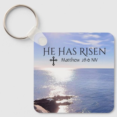 Photo of Ocean Christ has Risen Bible Verse Easter Keychain