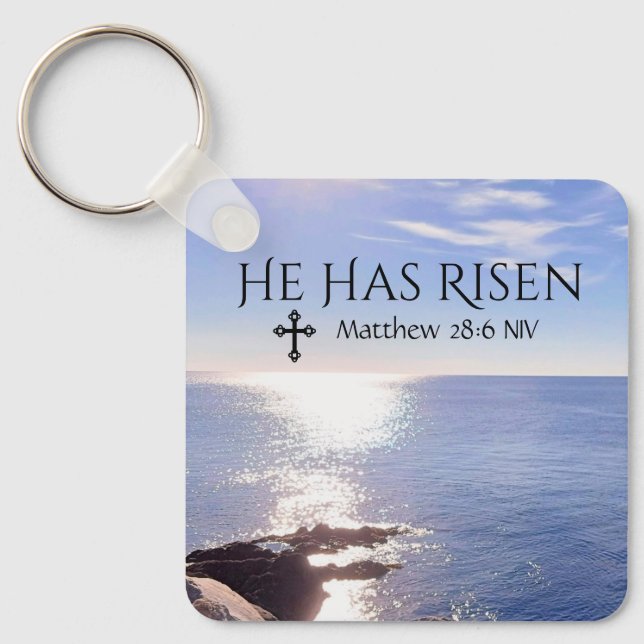 Photo of Ocean Christ has Risen Bible Verse Easter Keychain (Front)