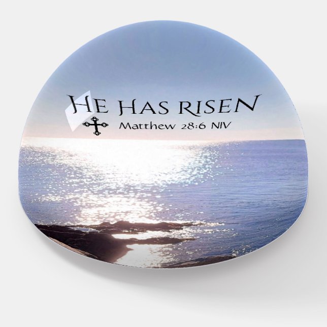 Photo of Ocean Christ has Risen Bible Verse Easter Paperweight (Angled)