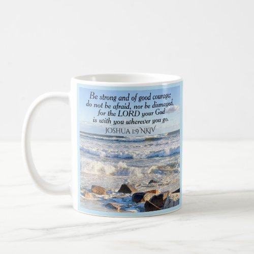 Photo of Ocean Courage Bible Verse Name Blue Coffee Mug
