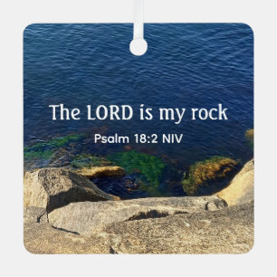 Photo of Ocean God is My Rock Bible Verse Blue Metal Ornament