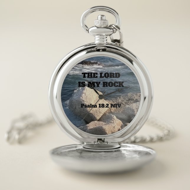 Photo of Ocean The Lord is My Rock Bible Verse Wat Pocket Watch (Inside)