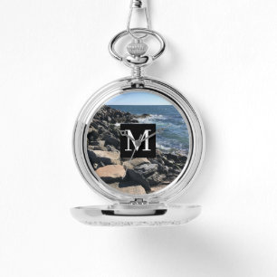 Photo of Ocean Waves and Rocks Initial Black Watch
