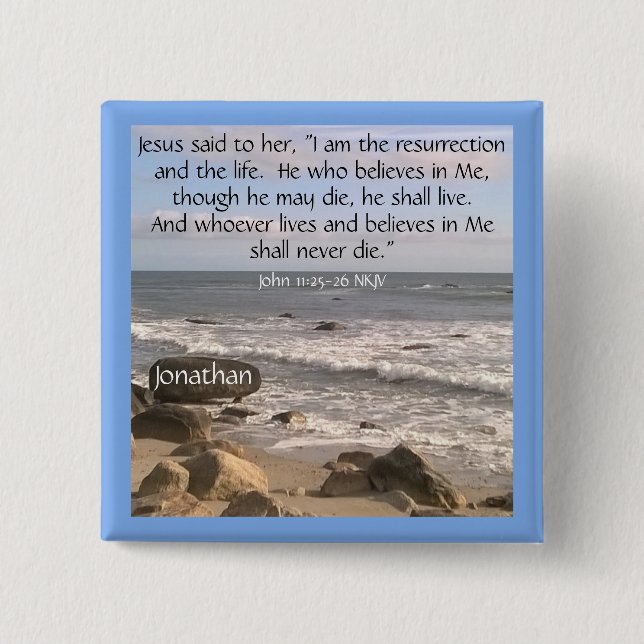 Photo of Ocean With Resurrection Scripture Easter Button (Front)