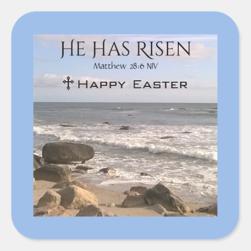 Photo of Ocean With Resurrection Scripture Easter Square Sticker