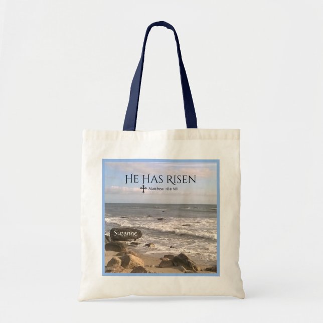 Photo of Ocean With Resurrection Scripture Easter Tote Bag (Front)
