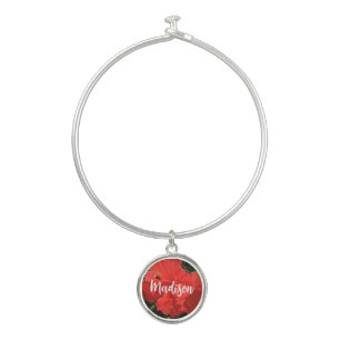 Photo of Orange Double Hibiscus Custom Name Bangle Bracelet