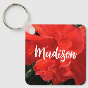 Photo of Orange Double Hibiscus Custom Name Keychain