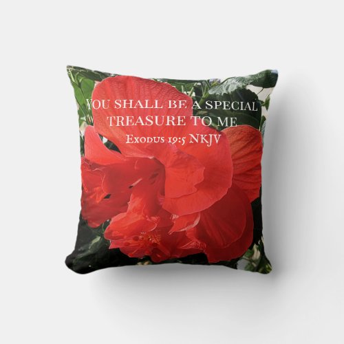 Photo of Orange Double Hibiscus Flower Bible Verse Throw Pillow